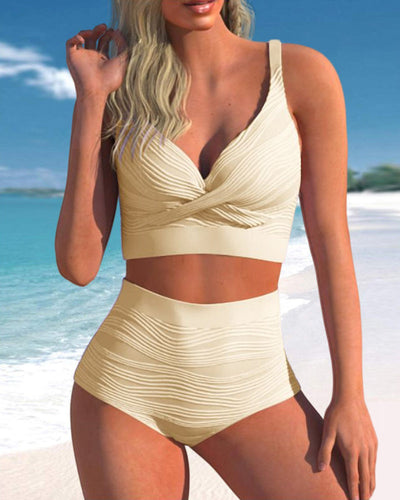 Hohe Taille Einfarbige Bikini-Sets