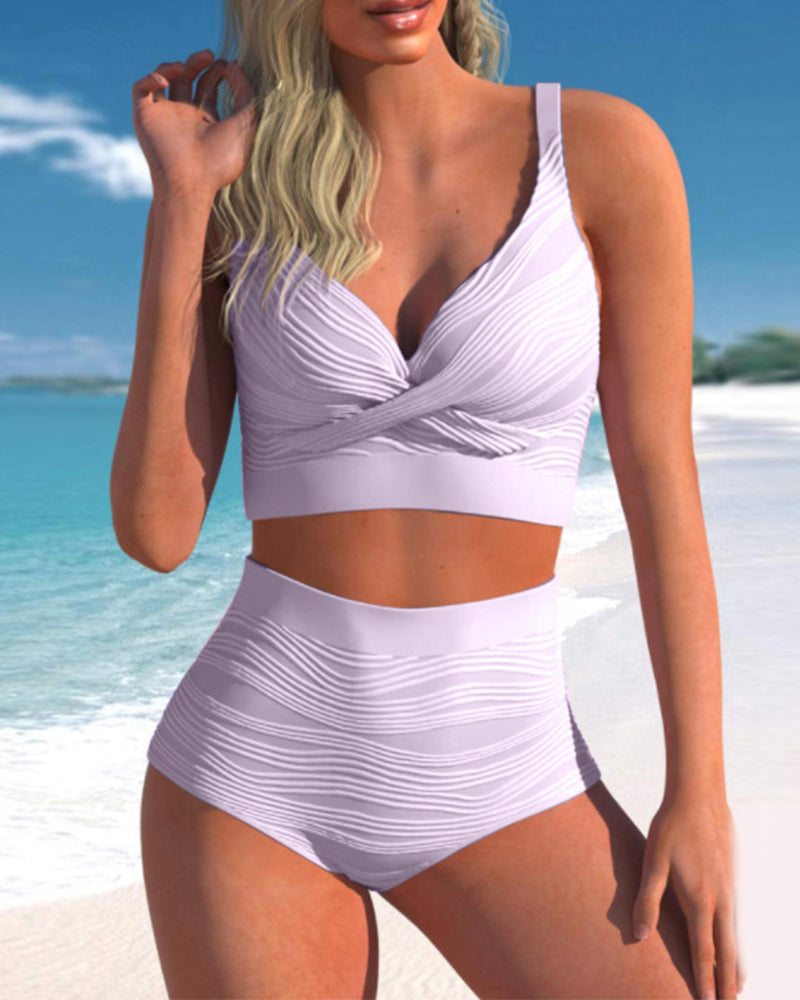 Hohe Taille Einfarbige Bikini-Sets