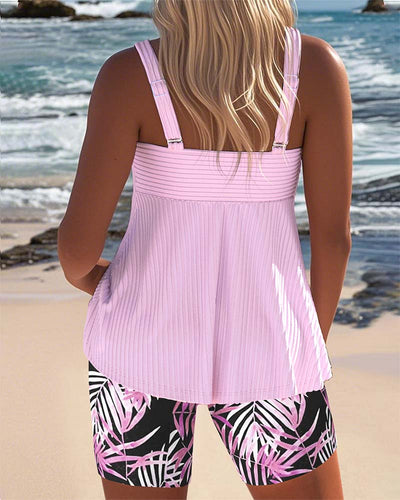Stripete Tankini med trykt overdel og matchende strandshorts

Rewritten: "Stripete Tankini med dekorativ overdel og matchende strandshorts"