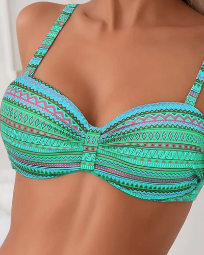 To-delt badedrakt med stripete bikini-top