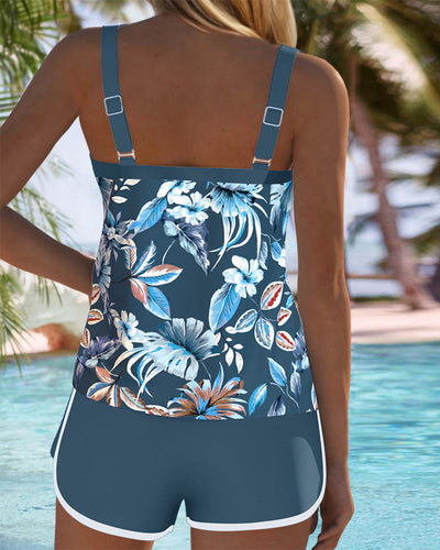 Ermeløs Tankini med U-utskjæring og mønsterdesign