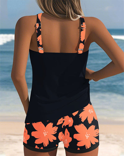 Ärmelloser Tankini mit U-Ausschnitt und Boxer-Muster