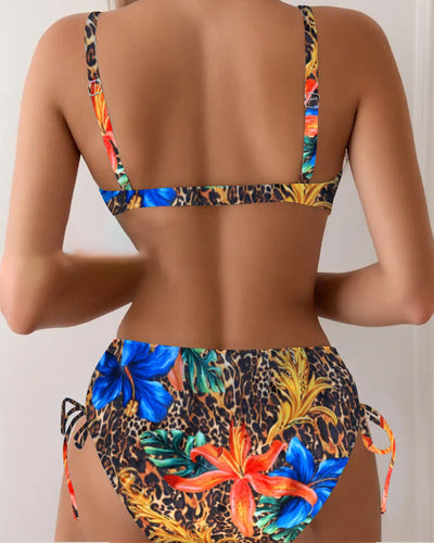 Bikini med leopard- og blomsterprint - Bralette-stil