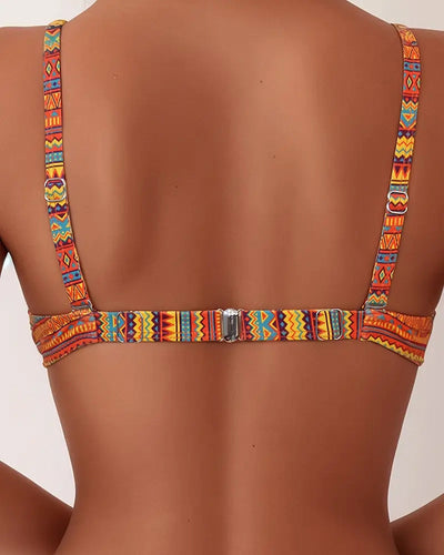 To-delt badedrakt med stripete bikini-top