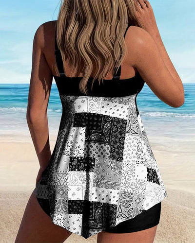 Gemusterter Boxer Tankini Set