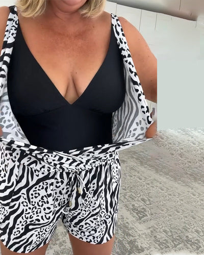 Figurbetonter Badeanzug im Zebra-Design