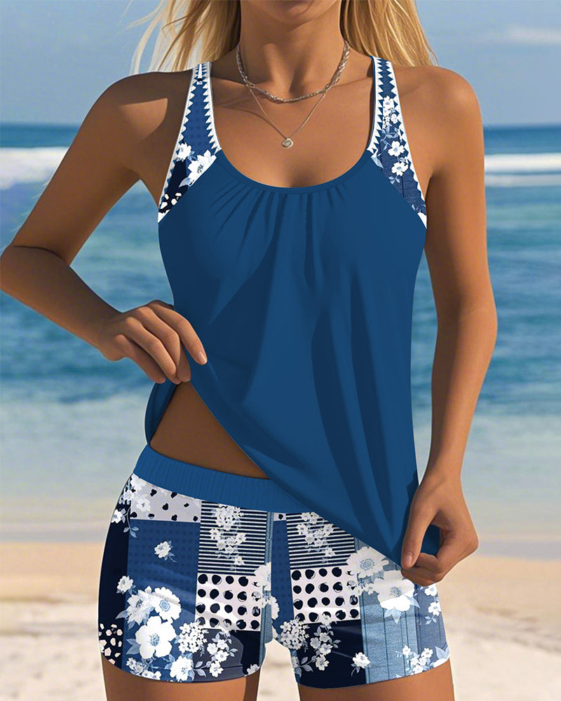 Zweiteiliges Boxer-Stil Badeanzug-Set mit Druckdesign