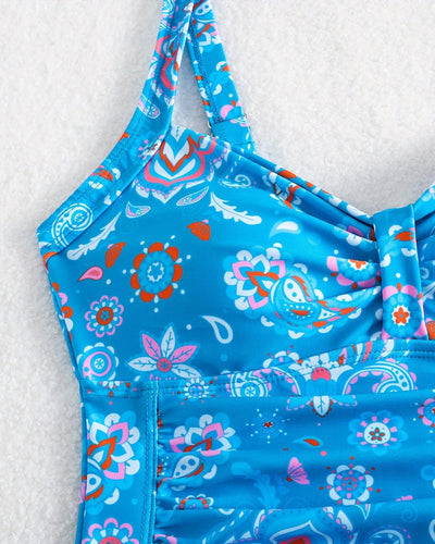 Einteiliger Badeanzug mit gefalteten Blumenmotiven