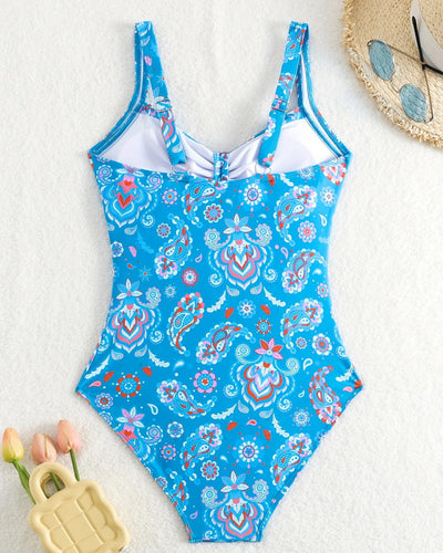 Einteiliger Badeanzug mit gefalteten Blumenmotiven