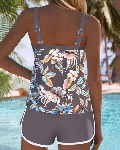 Ermeløs Tankini med U-utskjæring og mønsterdesign